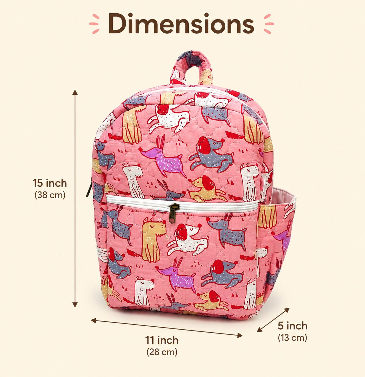 Handblock Printed Cotton Kids’ School Backpack with Front Zip Pocket