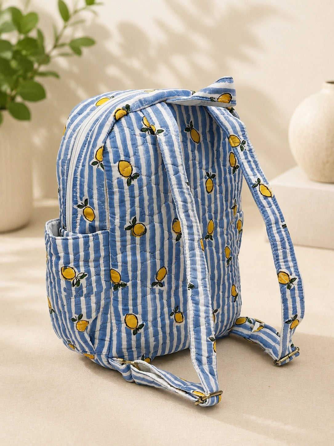 Handblock Printed Cotton Kids’ School Backpack with Front Zip Pocket