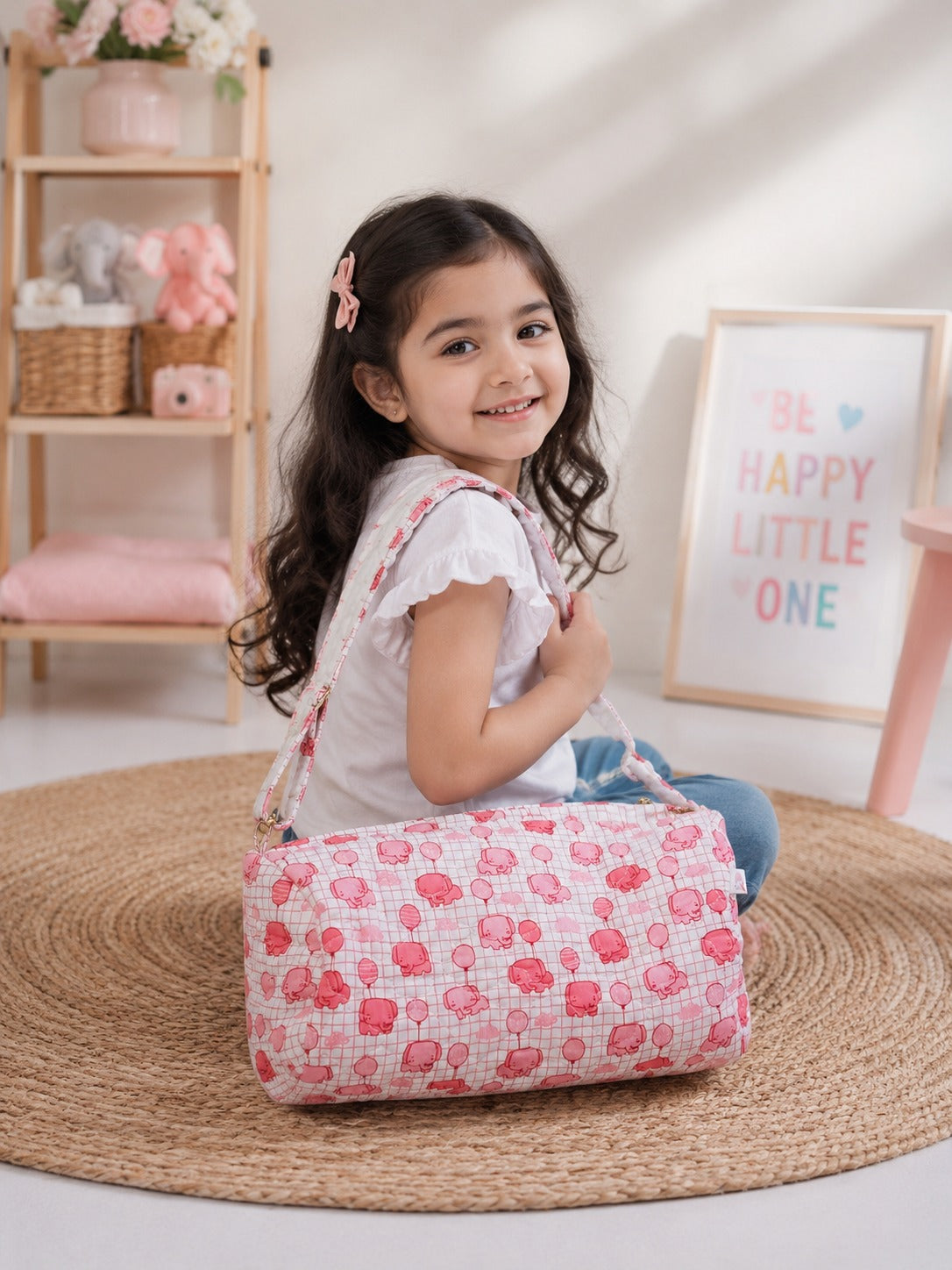 Handblock Printed Cotton Kids’ Duffle Bag with Adjustable Strap