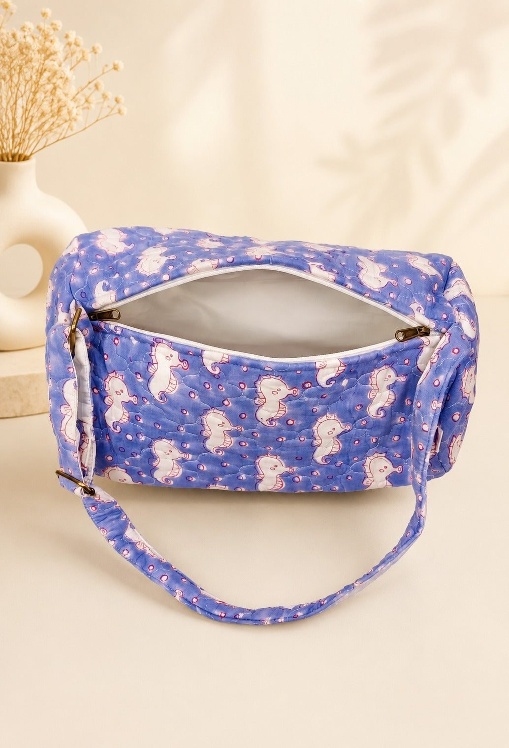 Handblock Printed Cotton Kids’ Duffle Bag with Adjustable Strap
