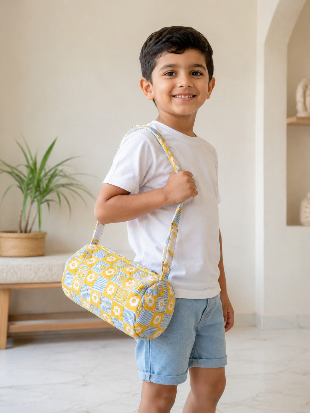 Handblock Printed Cotton Kids’ Duffle Bag with Adjustable Strap