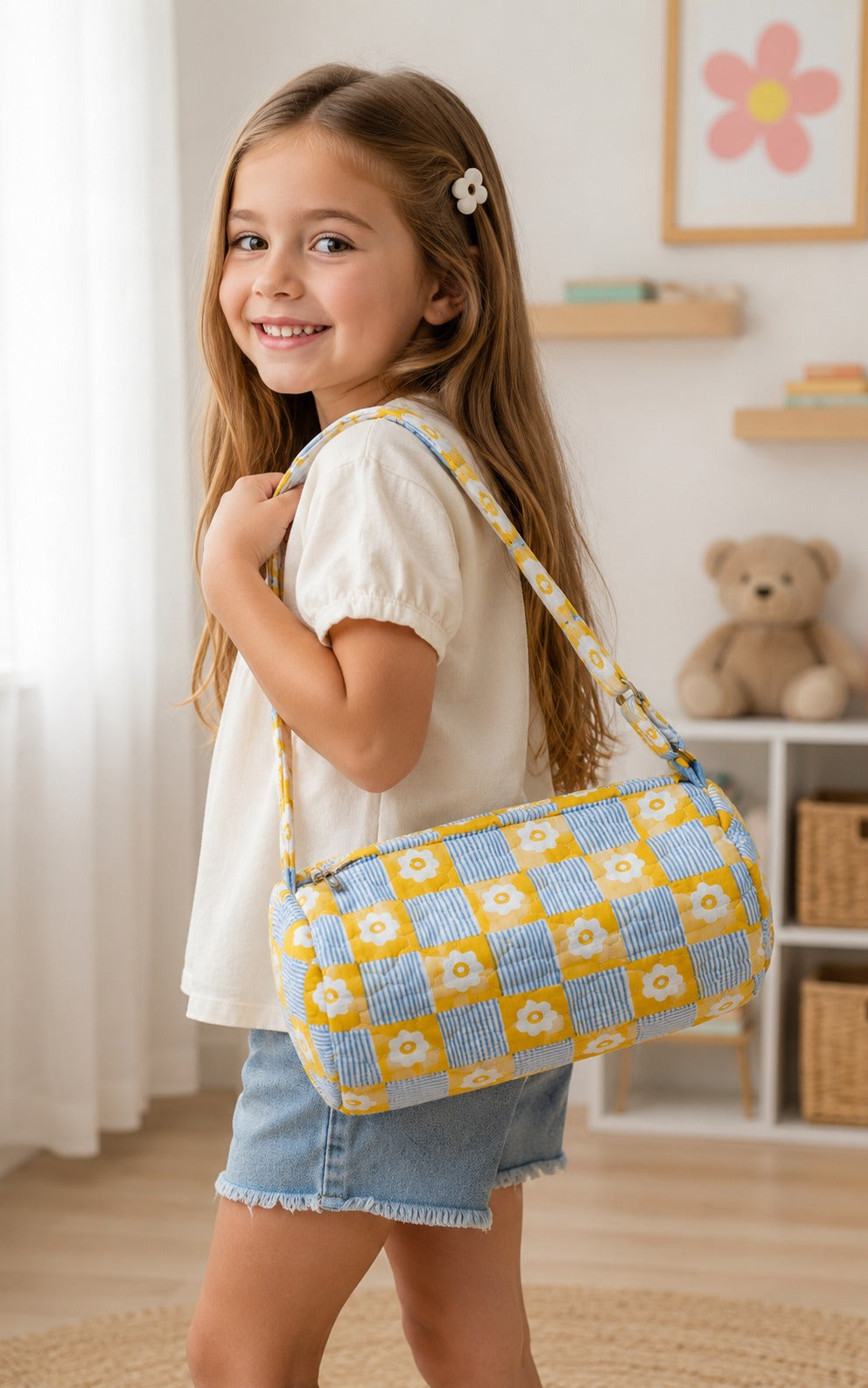 Handblock Printed Cotton Kids’ Duffle Bag with Adjustable Strap