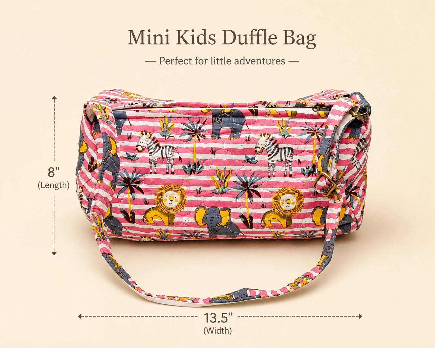 Handblock Printed Cotton Kids’ Duffle Bag with Adjustable Strap