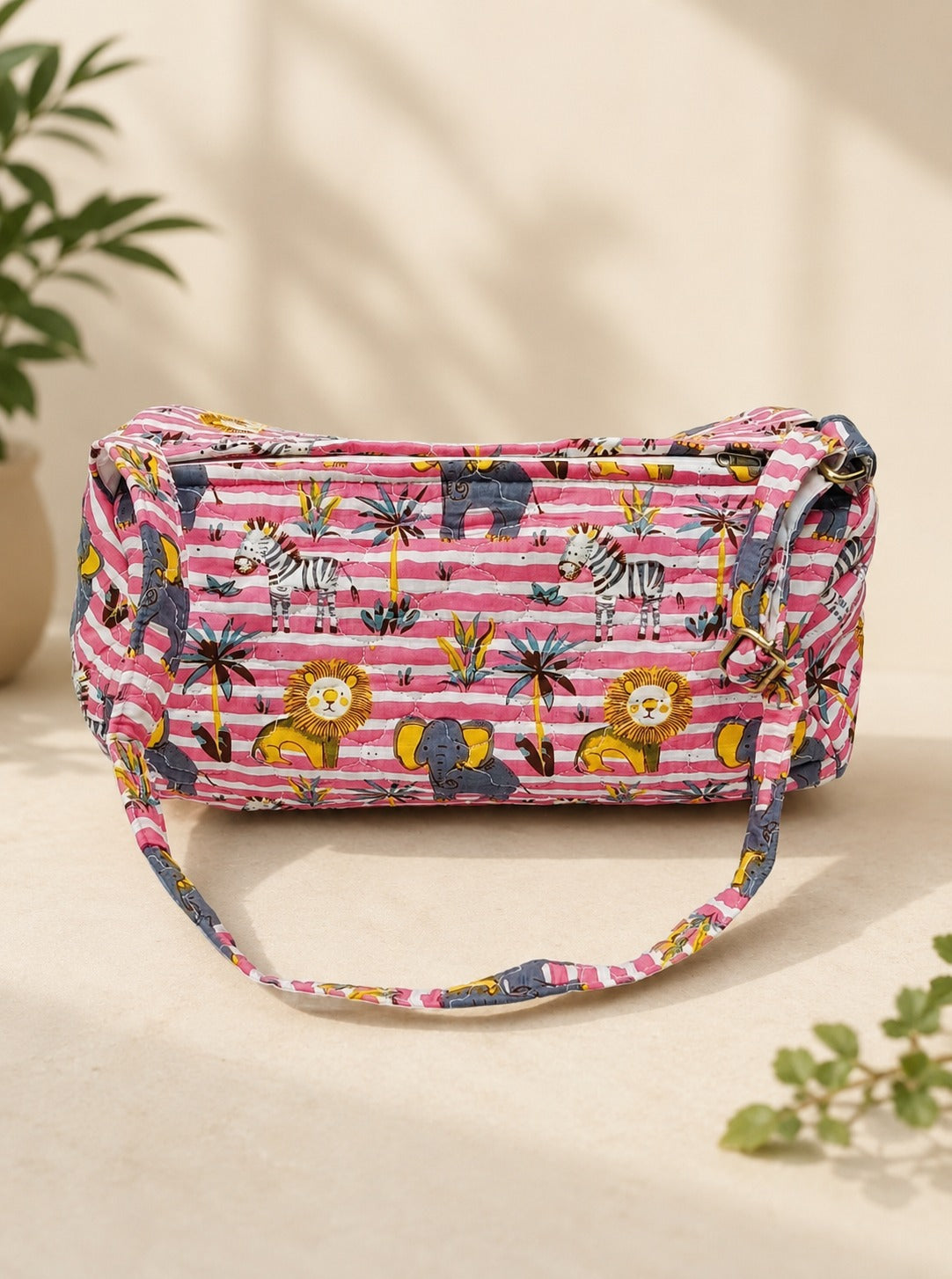Handblock Printed Cotton Kids’ Duffle Bag with Adjustable Strap