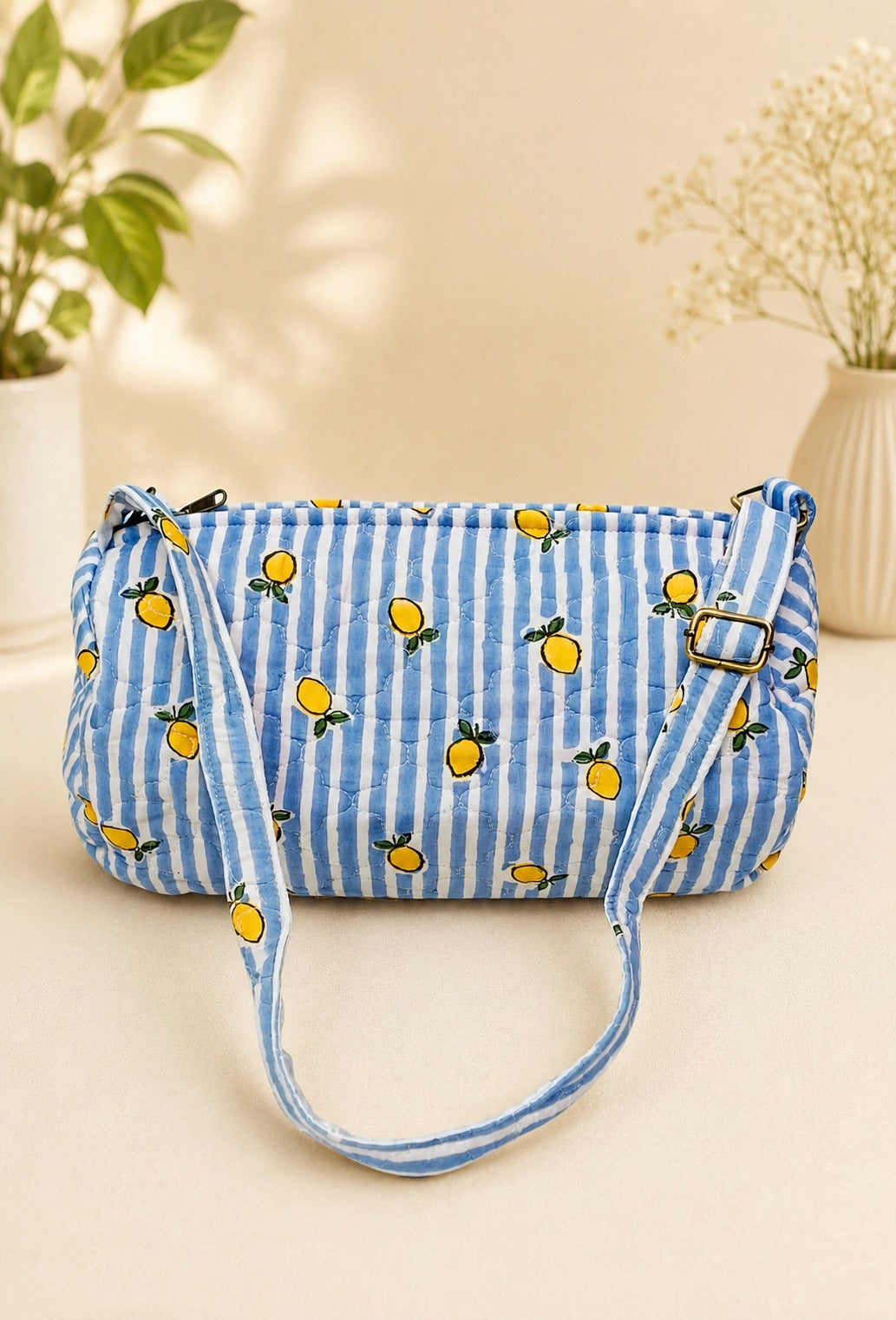 Handblock Printed Cotton Kids’ Duffle Bag with Adjustable Strap