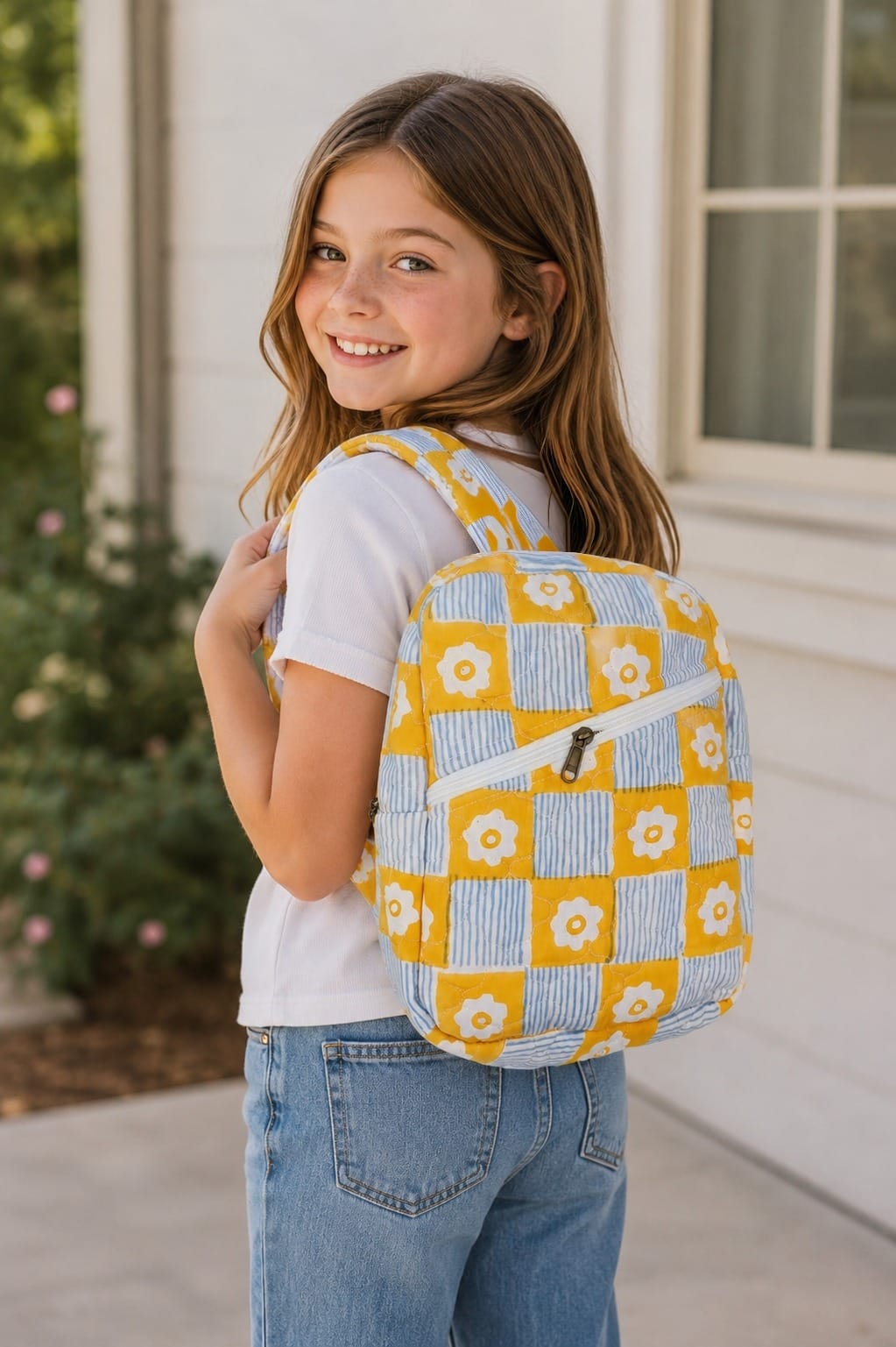 Handblock Printed Cotton Kids’ One Strap Backpack with Adjustable Straps