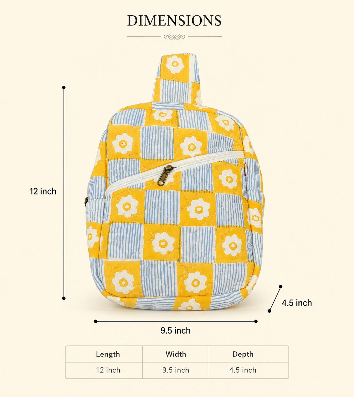 Handblock Printed Cotton Kids’ One Strap Backpack with Adjustable Straps