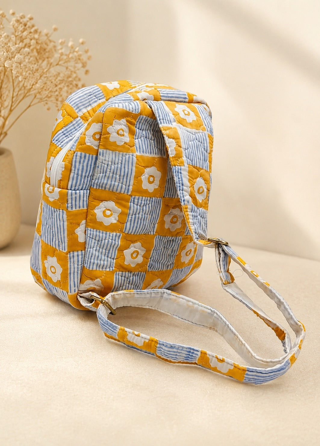 Handblock Printed Cotton Kids’ One Strap Backpack with Adjustable Straps