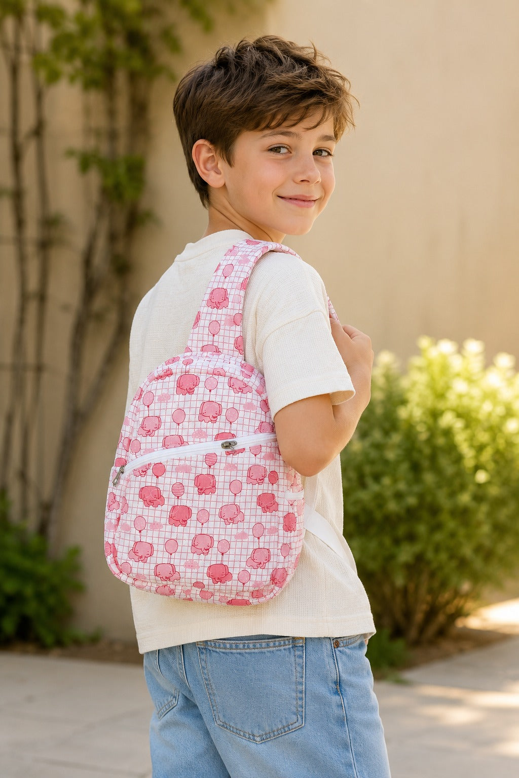 Handblock Printed Cotton Kids’ One Strap Backpack with Adjustable Straps