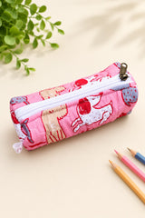Handblock Printed Cotton Pencil Box Pouch with Zip Closure