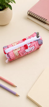 Handblock Printed Cotton Pencil Box Pouch with Zip Closure