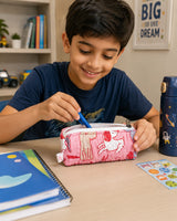 Handblock Printed Cotton Pencil Box Pouch with Zip Closure