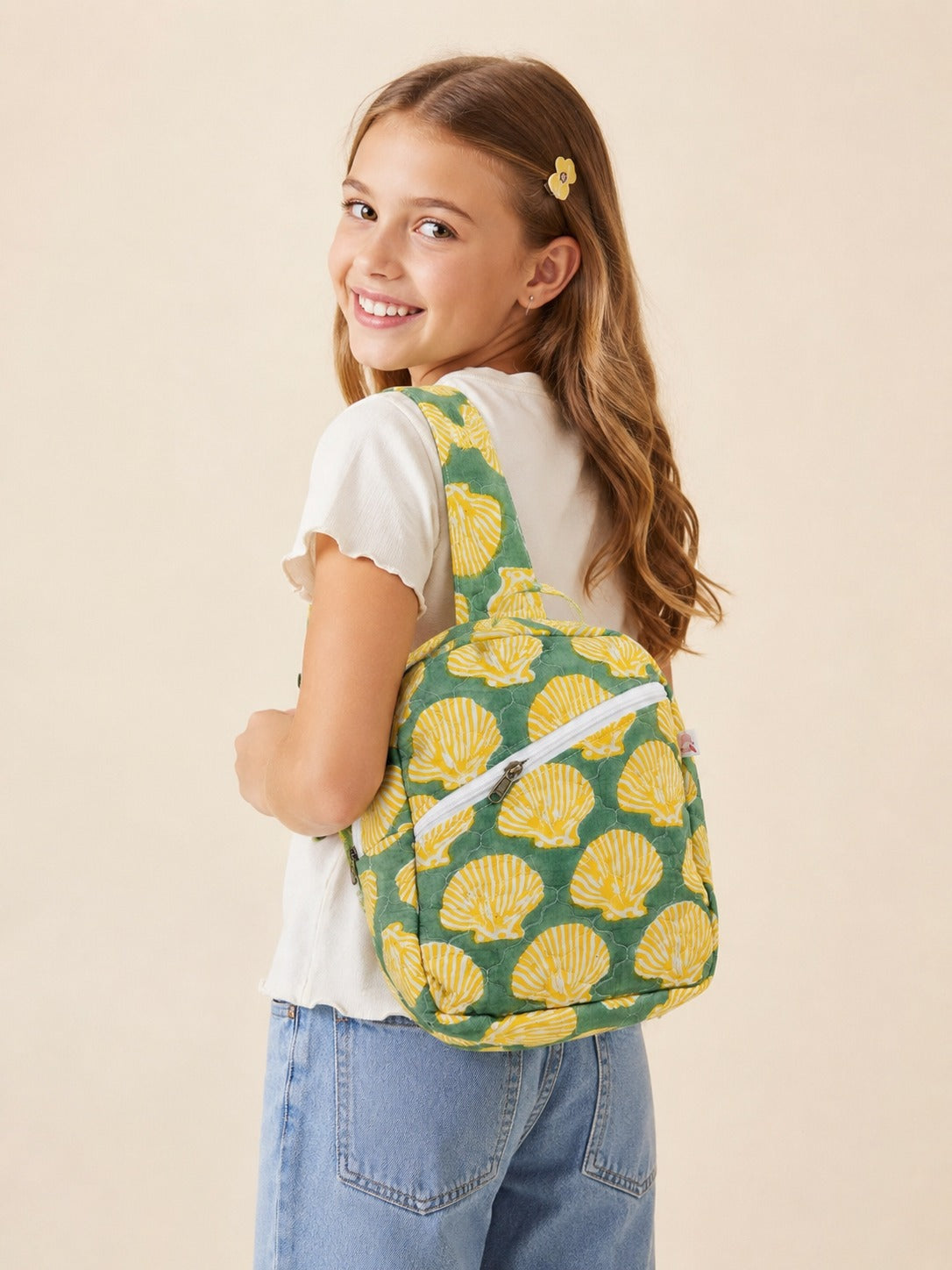 Handblock Printed Cotton Kids’ One Strap Backpack with Adjustable Straps