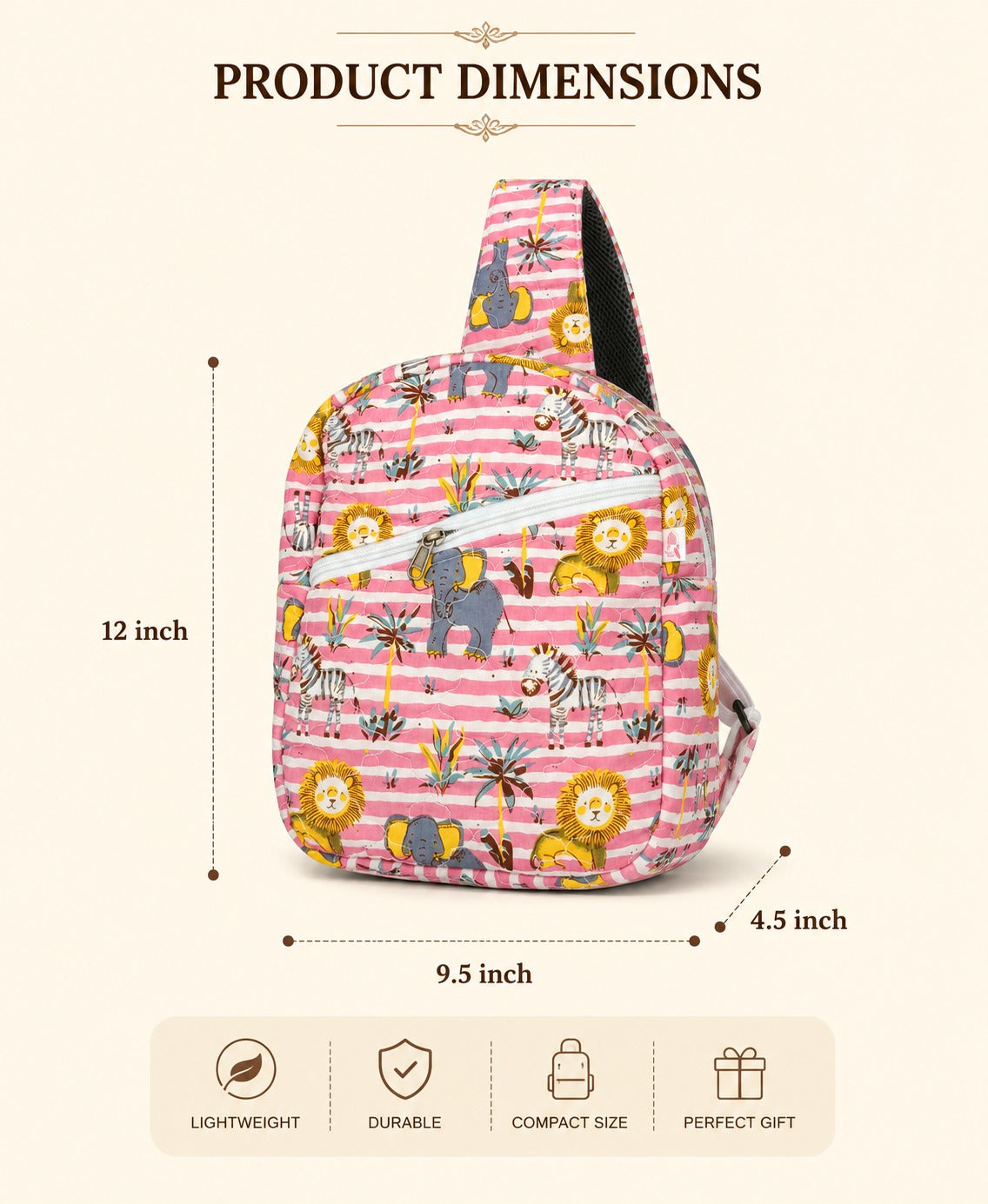 Handblock Printed Cotton Kids’ One Strap Backpack with Adjustable Straps