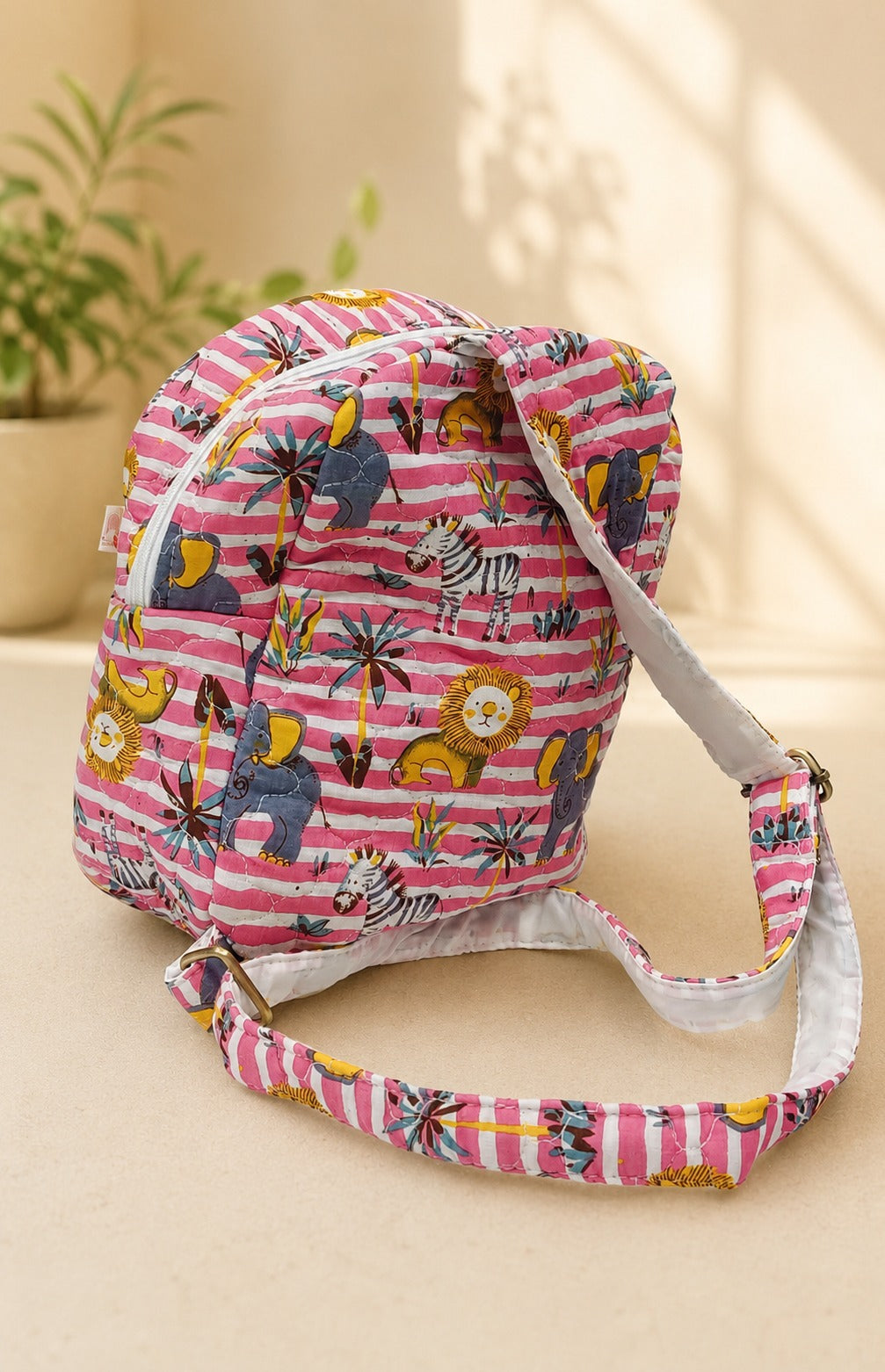 Handblock Printed Cotton Kids’ One Strap Backpack with Adjustable Straps
