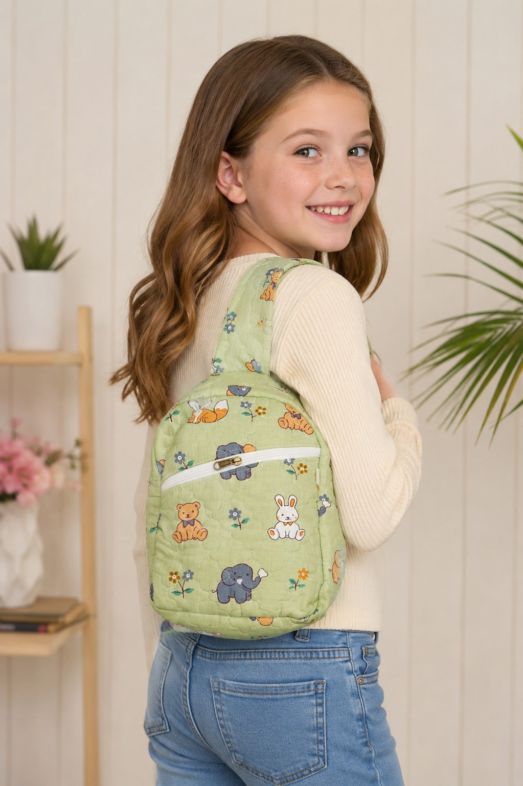 Handblock Printed Cotton Kids’ One Strap Backpack with Adjustable Straps