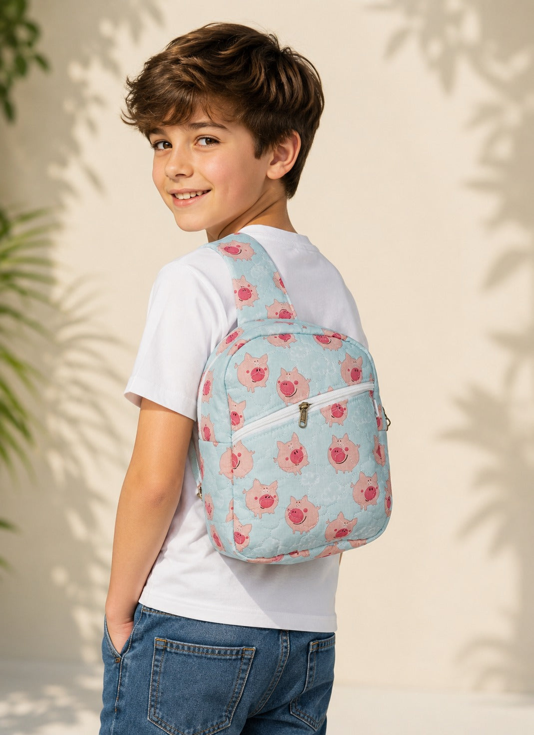 Handblock Printed Cotton Kids’ One Strap Backpack with Adjustable Straps