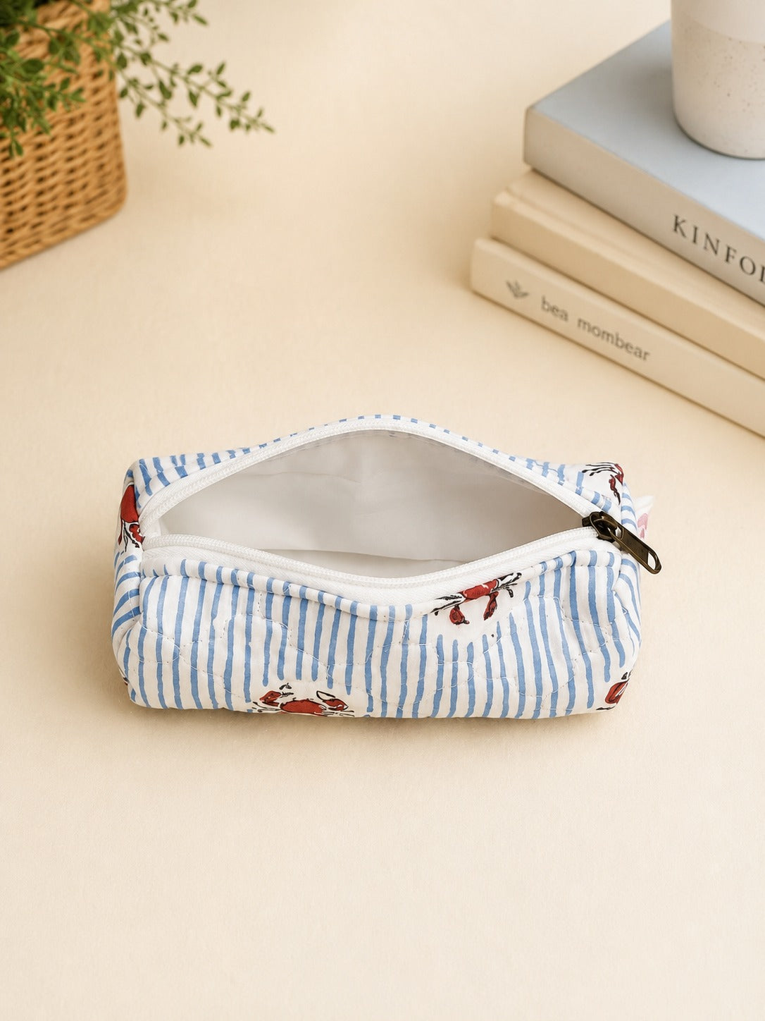 Handblock Printed Cotton Pencil Box Pouch with Zip Closure