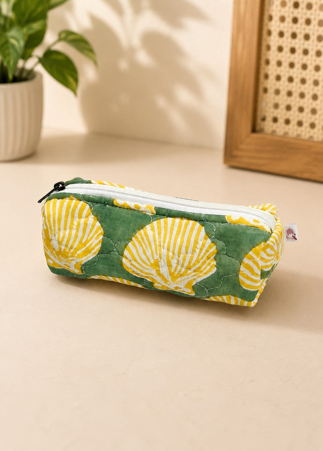 Handblock Printed Cotton Pencil Box Pouch with Zip Closure