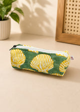 Handblock Printed Cotton Pencil Box Pouch with Zip Closure