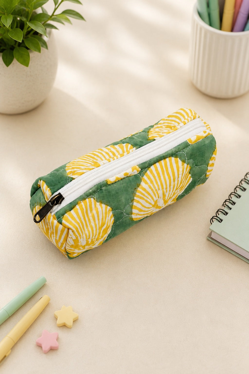 Handblock Printed Cotton Pencil Box Pouch with Zip Closure