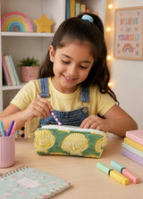 Handblock Printed Cotton Pencil Box Pouch with Zip Closure
