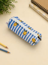 Handblock Printed Cotton Pencil Box Pouch with Zip Closure