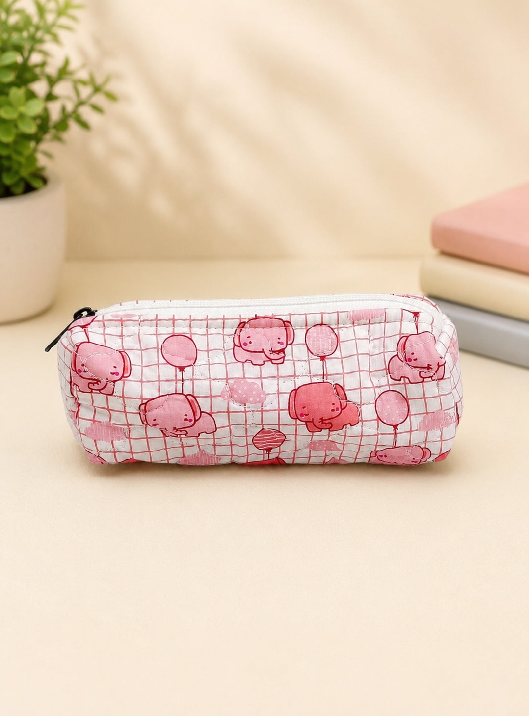 Handblock Printed Cotton Pencil Box Pouch with Zip Closure