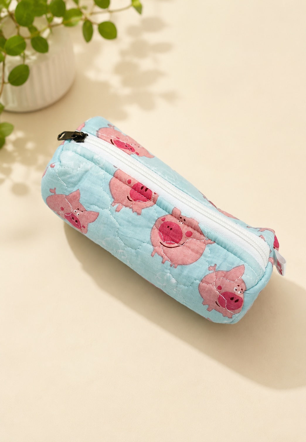 Handblock Printed Cotton Pencil Box Pouch with Zip Closure