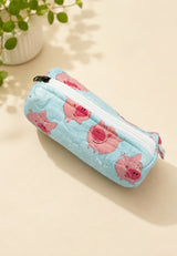 Handblock Printed Cotton Pencil Box Pouch with Zip Closure