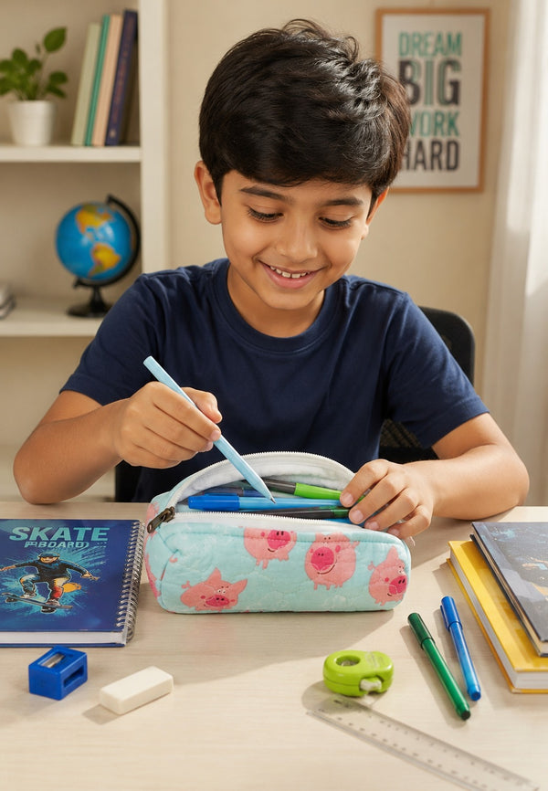 Handblock Printed Cotton Pencil Box Pouch with Zip Closure