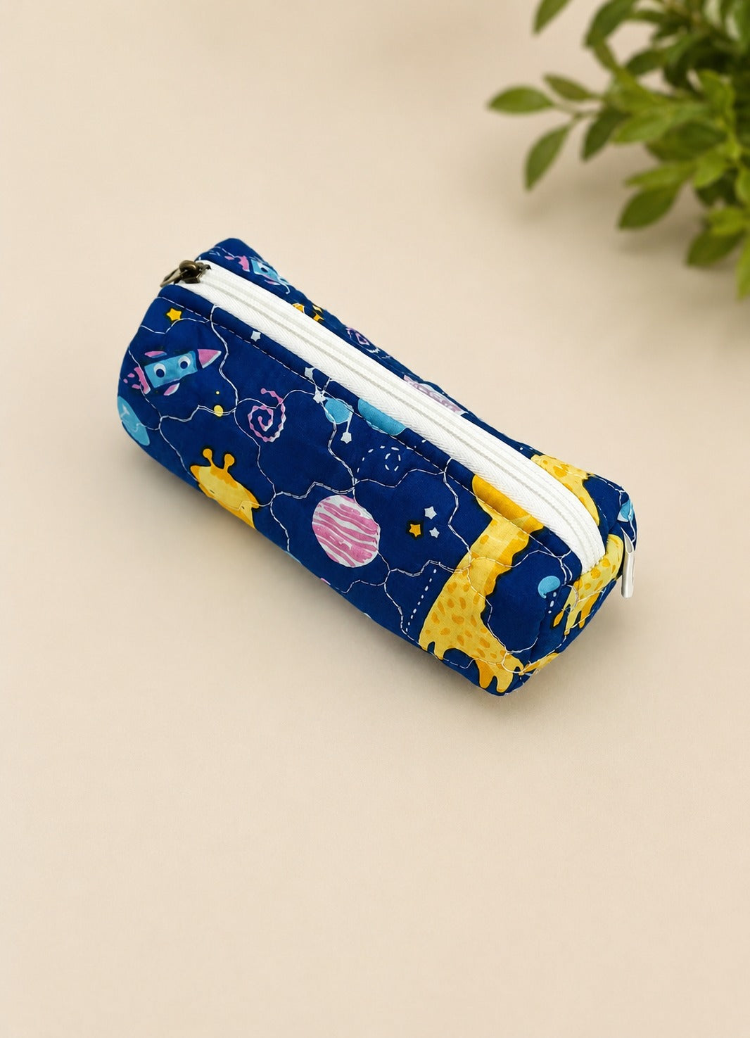 Handblock Printed Cotton Pencil Box Pouch with Zip Closure