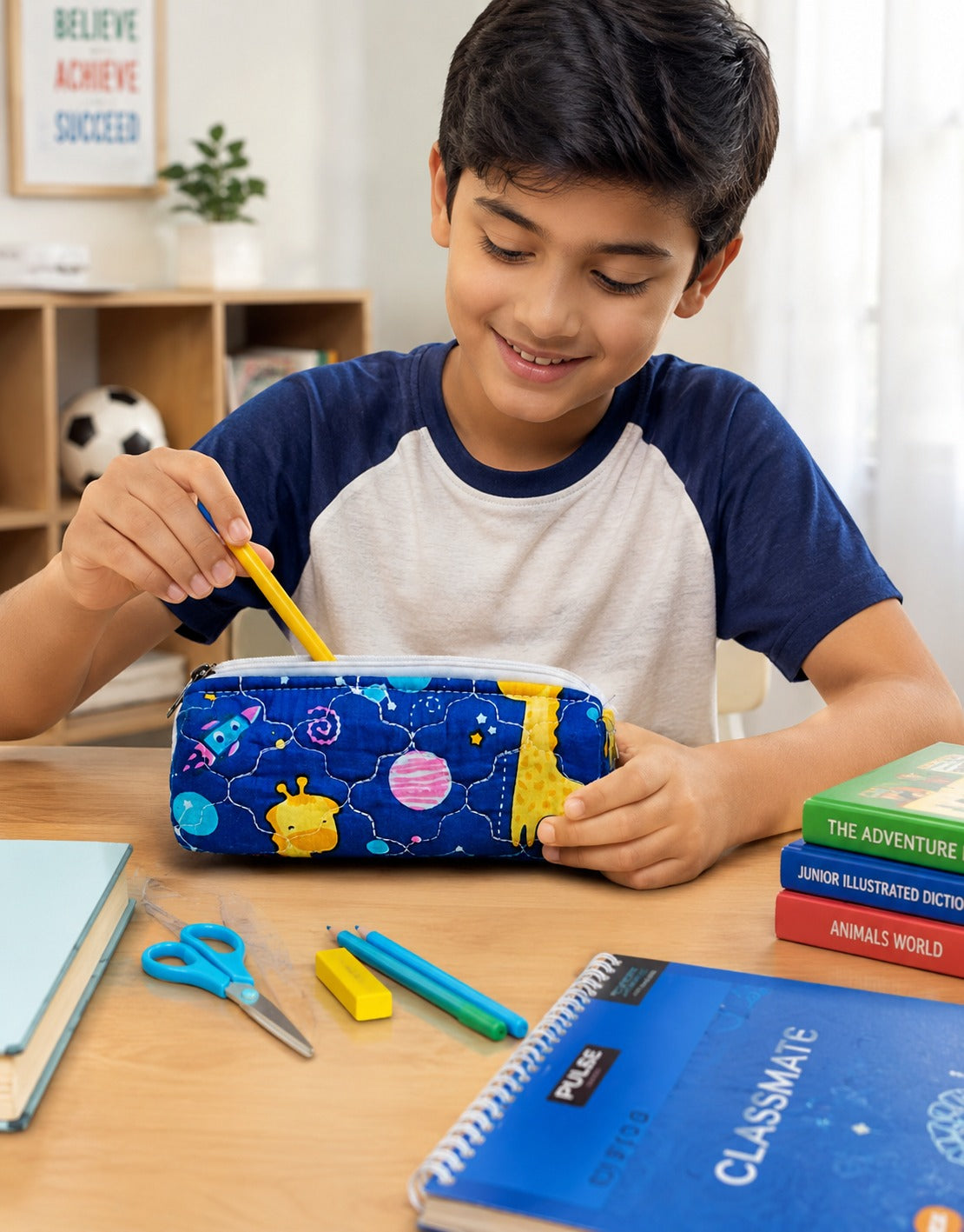 Handblock Printed Cotton Pencil Box Pouch with Zip Closure