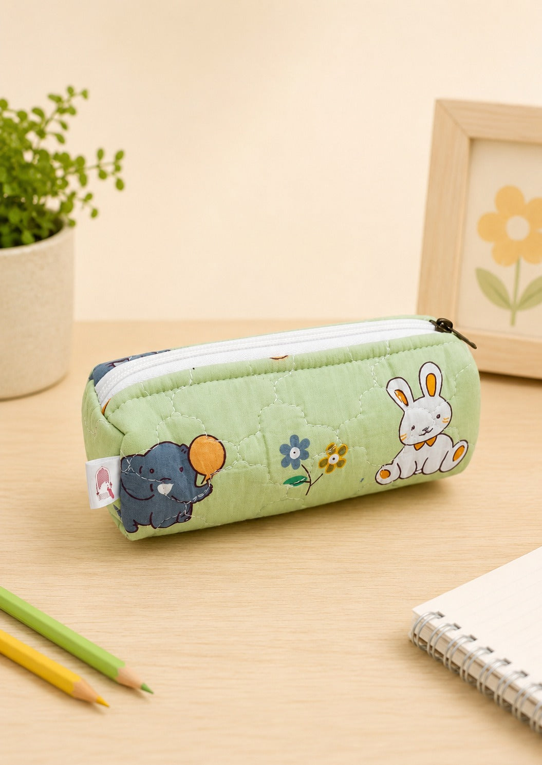Handblock Printed Cotton Pencil Box Pouch with Zip Closure