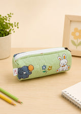 Handblock Printed Cotton Pencil Box Pouch with Zip Closure