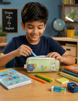 Handblock Printed Cotton Pencil Box Pouch with Zip Closure