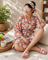 Gift Box With Handblock Print Cotton Robe Gift Set with Sleep Mask, Slippers & Headband