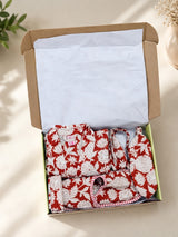Gift Box With Handblock Print Cotton Robe Gift Set with Sleep Mask, Slippers & Headband