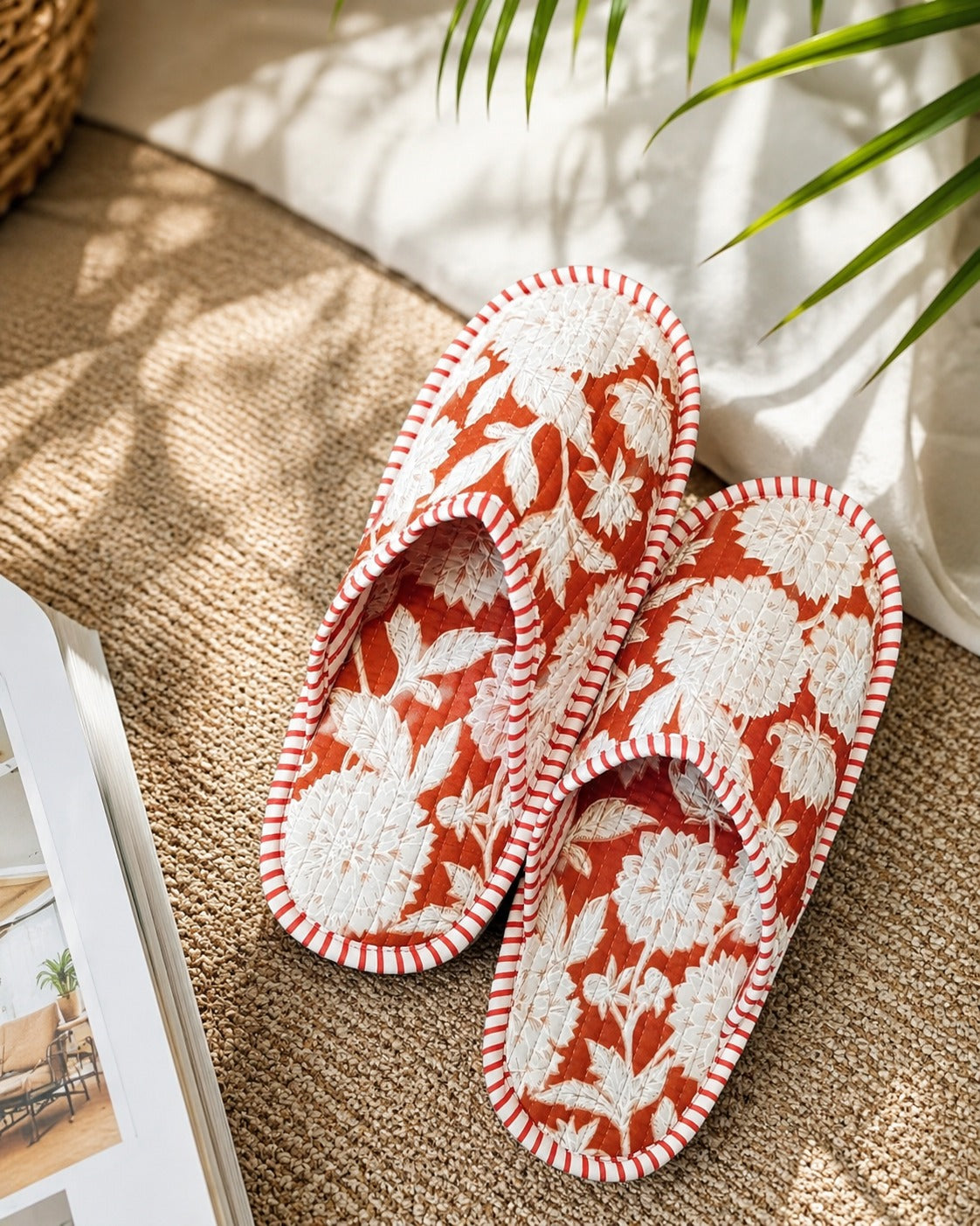 Gift Box With Handblock Print Cotton Robe Gift Set with Sleep Mask, Slippers & Headband
