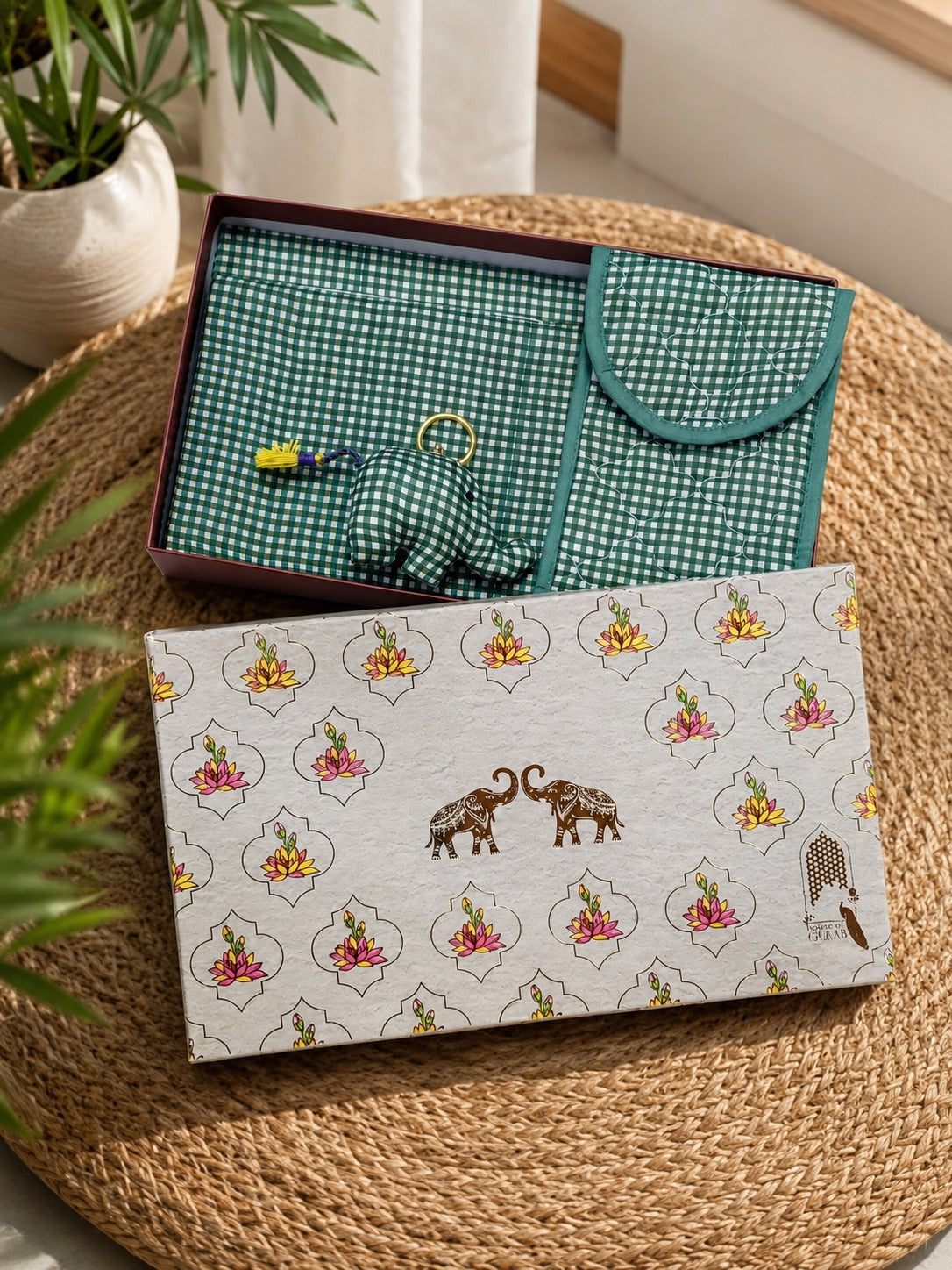 Gift Box with Handblock Printed Gifting Hamper – Photo Frame, Keychain, Sunglasses Pouch & Diary Set