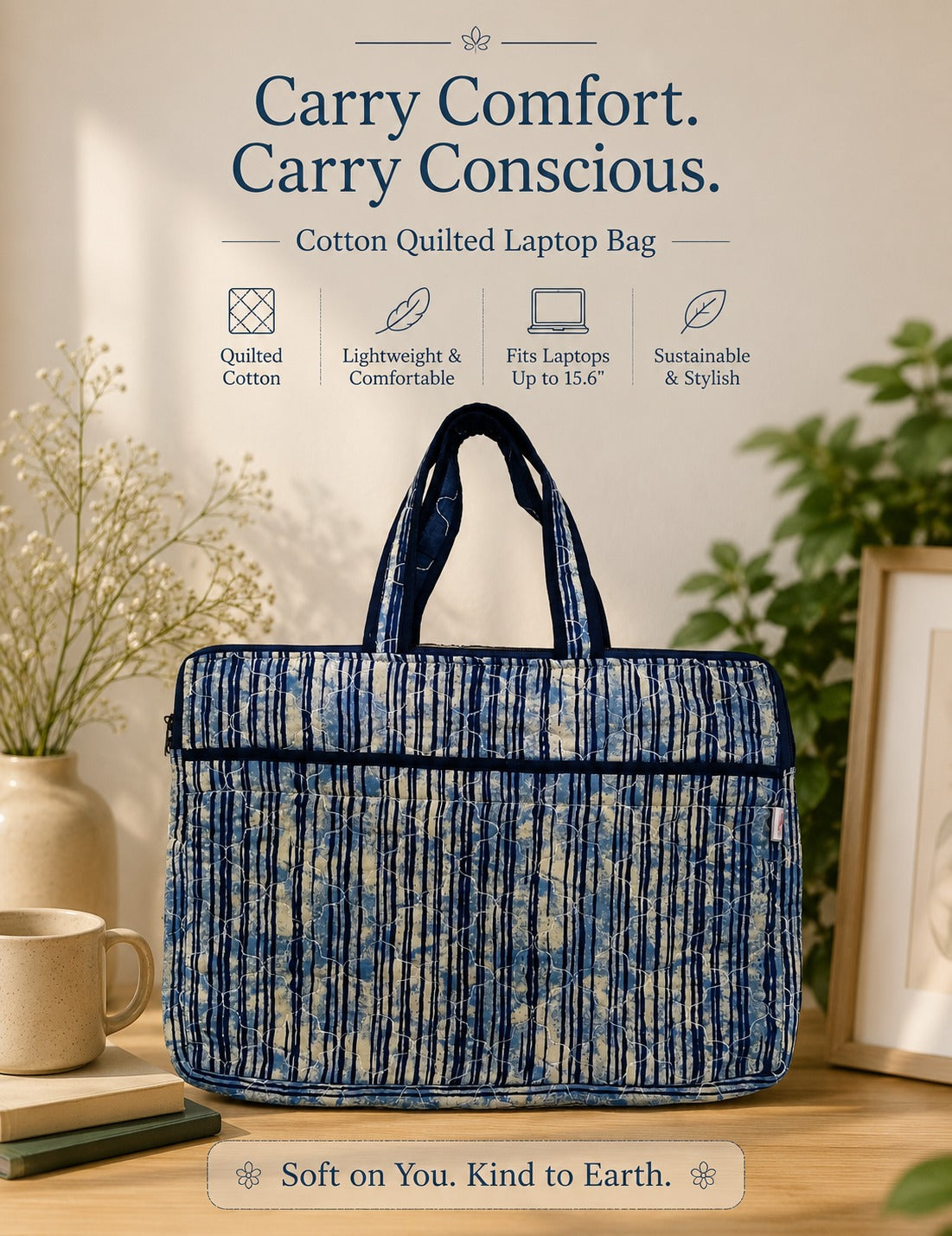 Quilted Cotton Work Gift Set – Laptop Bag, Diary, Notepad & Pencil Pouch