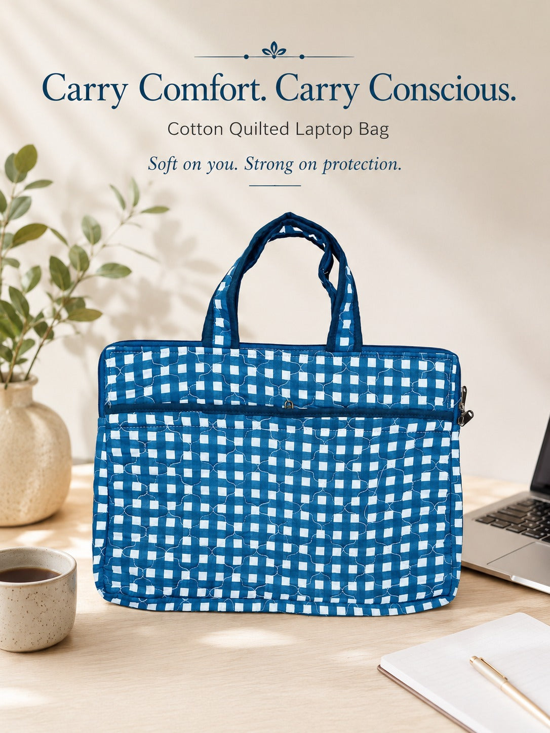 Quilted Cotton Work Gift Set – Laptop Bag, Diary, Notepad & Pencil Pouch