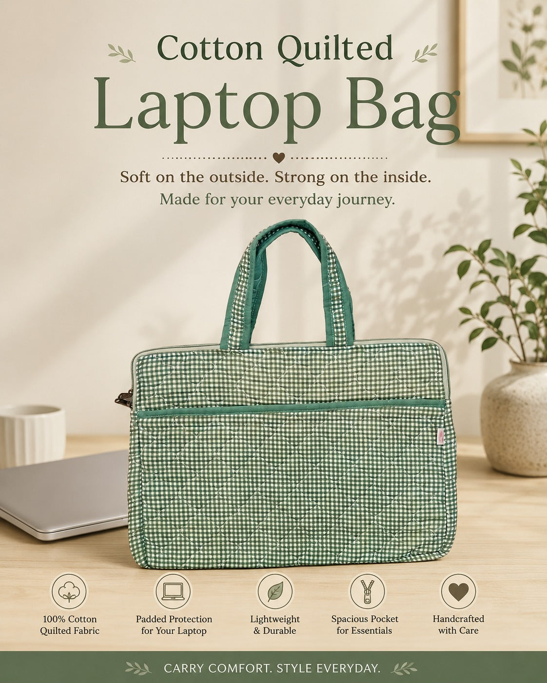 Quilted Cotton Work Gift Set – Laptop Bag, Diary, Notepad & Pencil Pouch