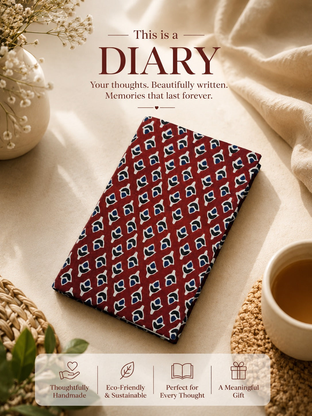 Quilted Cotton Work Gift Set – Laptop Bag, Diary, Notepad & Pencil Pouch