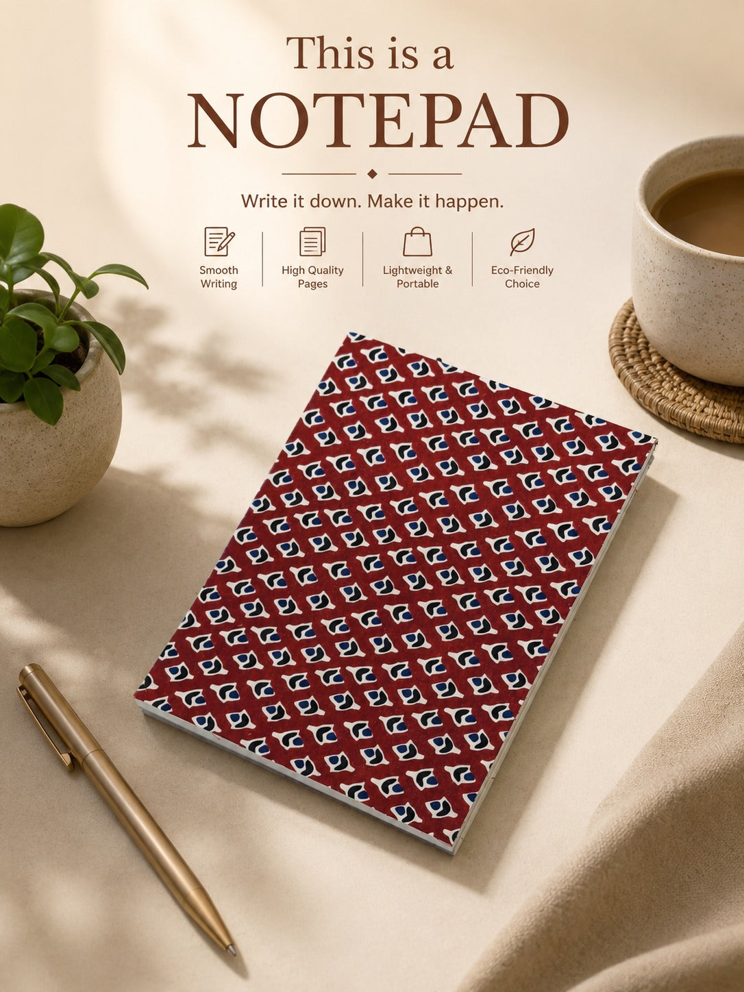 Quilted Cotton Work Gift Set – Laptop Bag, Diary, Notepad & Pencil Pouch