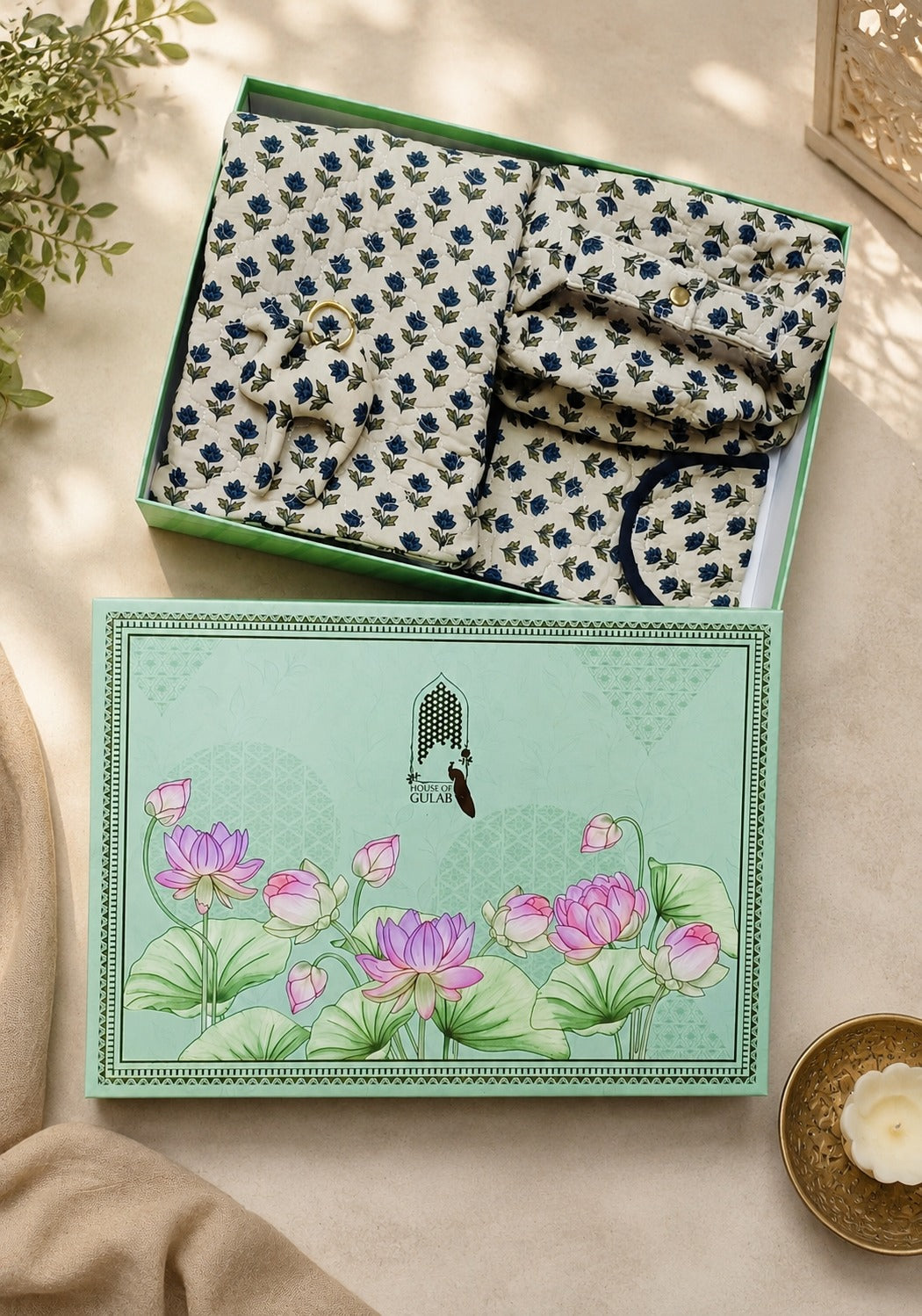 Gift Box with Quilted Cotton Moon Handle Bag, Hobo Pouch, Sunglass Pouch & Toy Charm Keyring