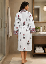 Waffle Cotton Handblock Printed Unisex Bathrobe - Free Size
