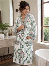 Waffle Cotton Handblock Printed Unisex Bathrobe - Free Size