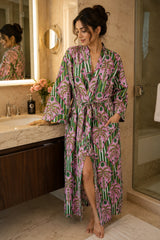 Cotton Kimono Handblock Printed Unisex Bathrobe - Free Size