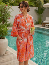 Cotton Kimono Handblock Printed Unisex Bathrobe - Free Size